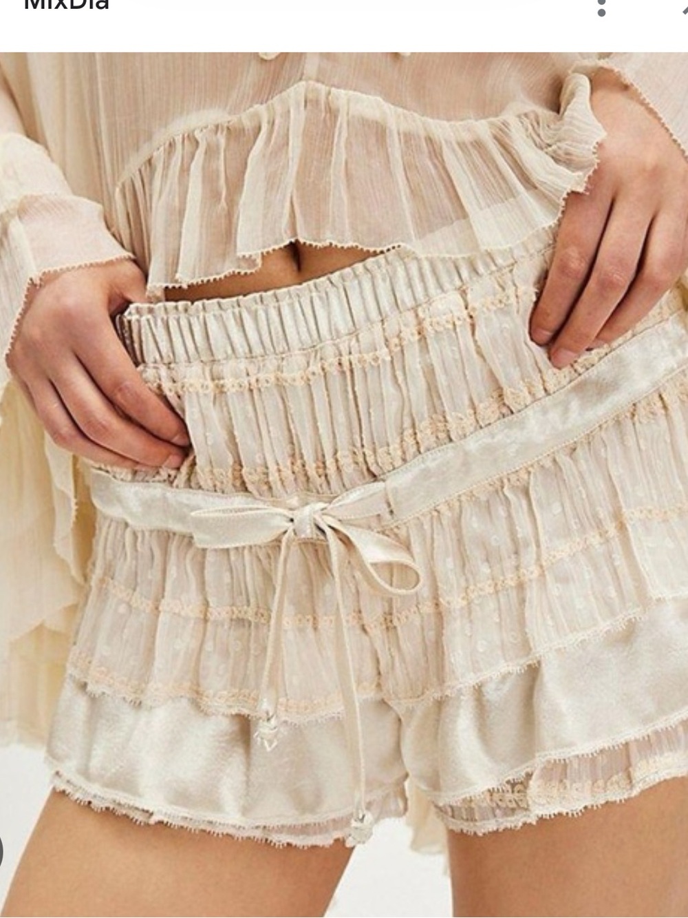 Free People Camille Ruffle Tiered Cute Tie Front Romantic  Shorts Skort